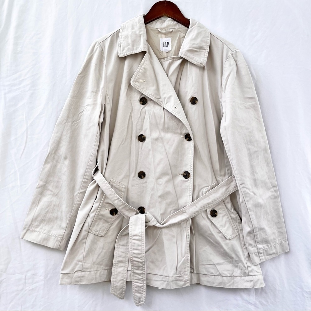 GAP | CLASSIC TRENCH COAT TWILL WEAVE  IN SLICK ROCK DOUBLE BREASTED LARGE - Picture 4 of 7